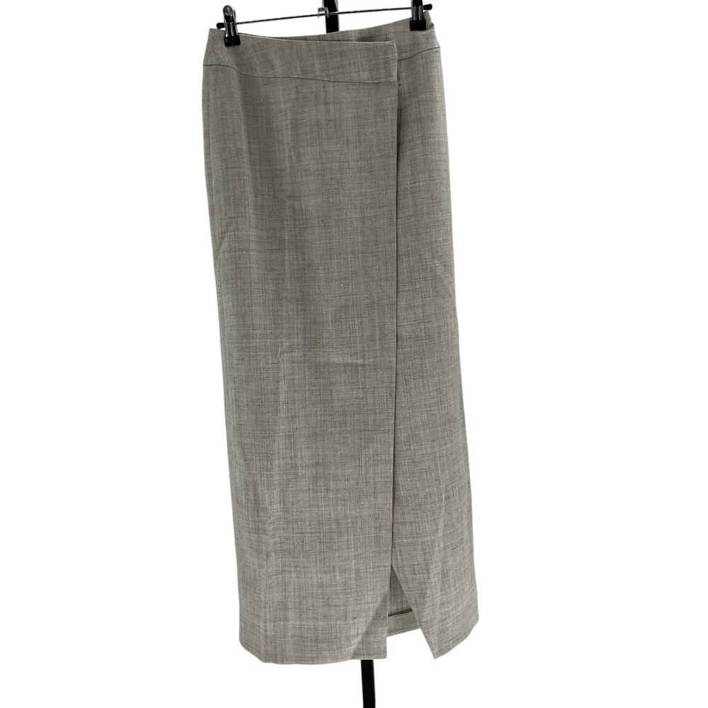 Rohe Tailored Stone Melange Overlap Midi Skirt Size 36 / US 4 - Picture 2 of 4